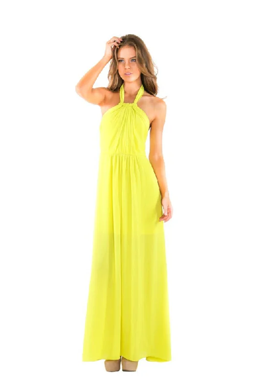Naughty Grl Halter Chiffon Maxi Dress - Lemon Cozy Wrap Maxi Dress
