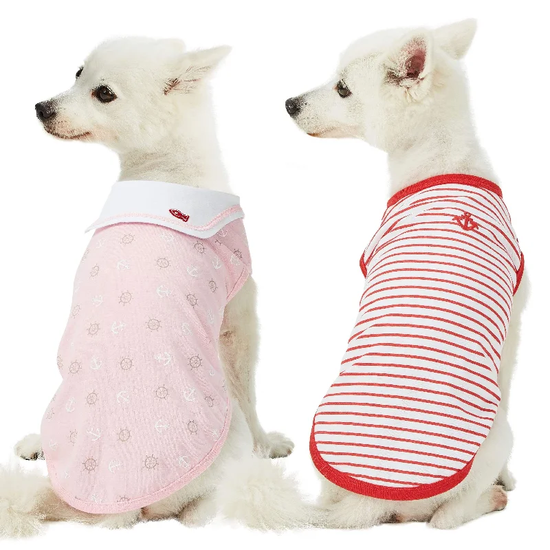 Summer Vacation Beach Dog T-shirts, 2 Pack Sea Lover Girl Power Shirts Print Jacquard Patchwork