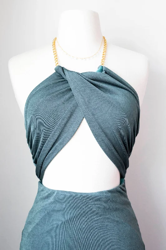 Chained Detailed Halter Mid Dress - VS