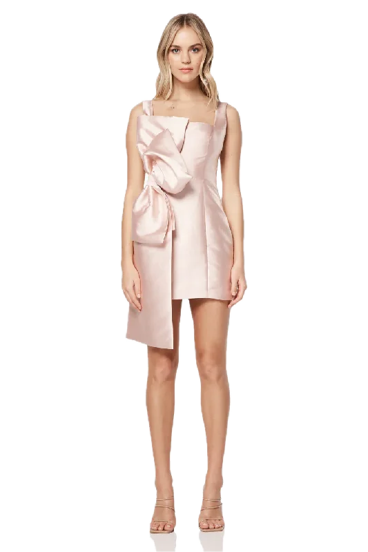 Elliatt Corsage Dress - Ballet Pink | Satin Fabric, Fitted Style, Square Neckline