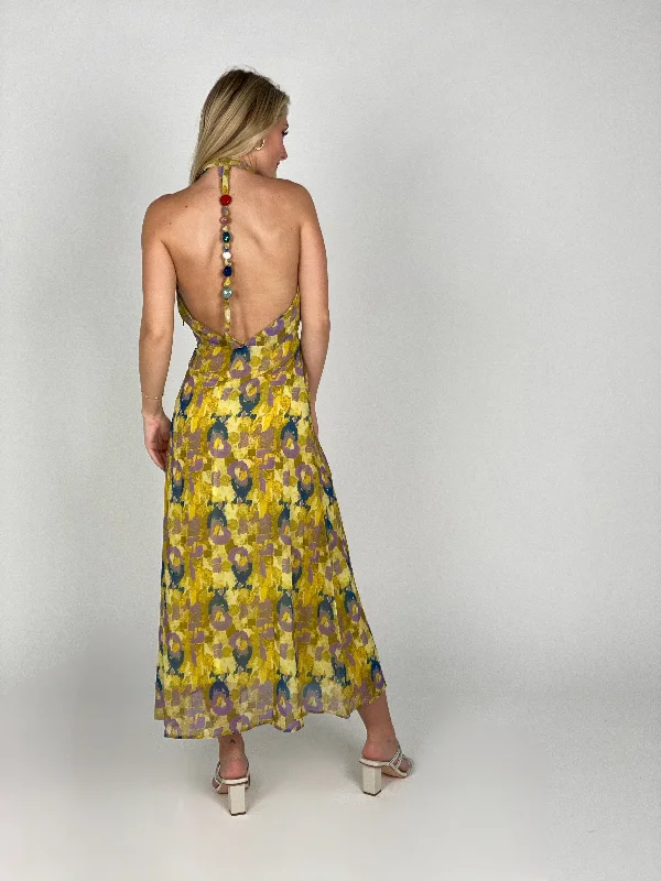 Yellow Mosaic Halter Neck Dress
